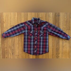 Rock & Roll Cowboy Boy’s Red & Blue Plaid Shirt. Boys Size M